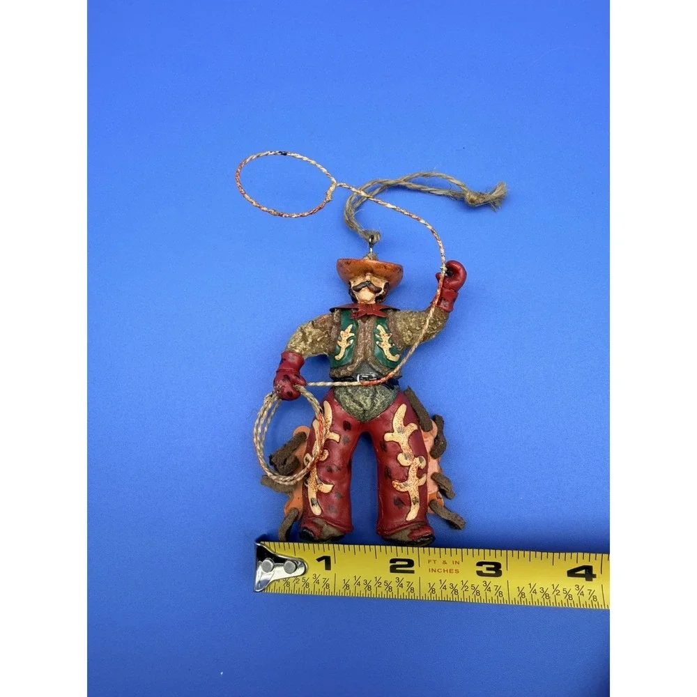 Vintage Cowboy Christmas Ornaments Set 5 Western Rodeo Lasso Suede Chaps